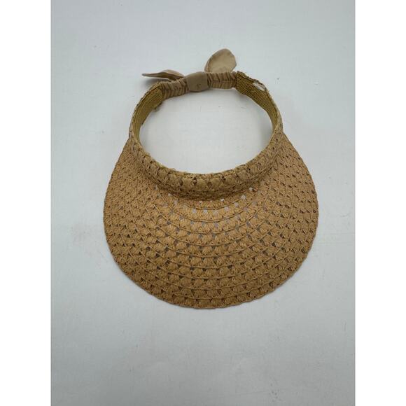 Women’s Woven Straw Sun Visor Hat with Bow Tie Back – - Picture 1 of 4